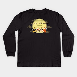 Vintage Halloween Black Cat Shirt, Witch Shirt, Black Cat Halloween Shirt, Halloween Shirt, Cat Lover Tee, Spooky Moon Shirt, Halloween Gift Kids Long Sleeve T-Shirt